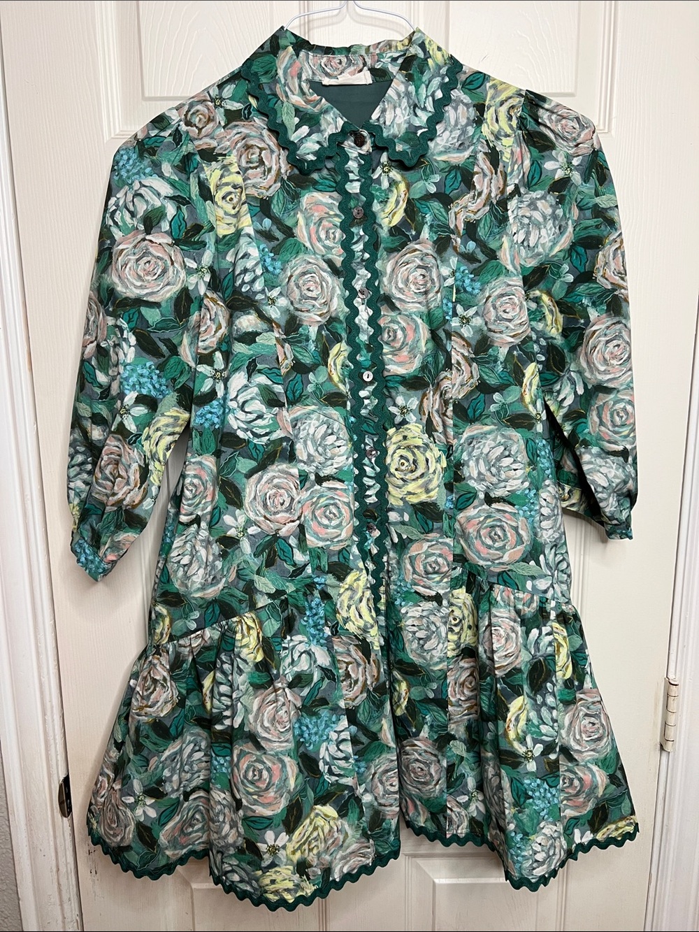 Entro Green Floral Button-Front Dress